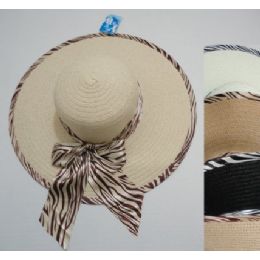 120 Wholesale Ladies Wide Brimmed Hat With Zebra Print Bow