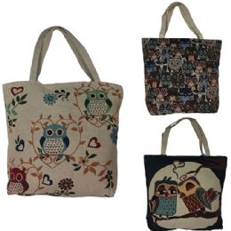 72 Wholesale Tapestry Tote In Assorted Owl Prints