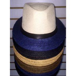48 Wholesale Unisex Assorted Colors Fedora Hat Solid Colors, Straw Material