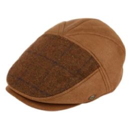 12 Wholesale Glen Plaid Wool & Pu Flat Ivy Caps In Brown