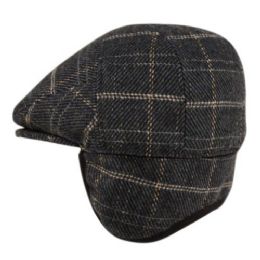 12 Pieces Plaid Wool Flat Ivy Caps W/earmuff - Fashion Winter Hats