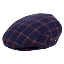 12 Pieces Plaid Wool Flat Ivy Caps W/satin Quilted Lining In Navy - Fedoras, Driver Caps & Visor