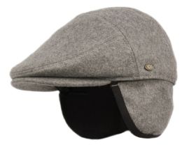 12 Wholesale Melton Wool Flat Ivy Caps With Earmuff In Charcoal