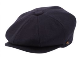 12 Wholesale Solid Color Melton Wool Newsboy Cap In Navy