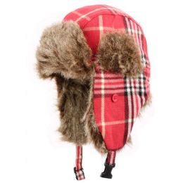24 Units of Winter Faux Fur Plaid Trooper Hat - Fashion Winter Hats