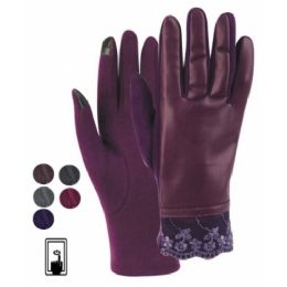 12 Wholesale Ladies Faux Leather Touch Screen Glove