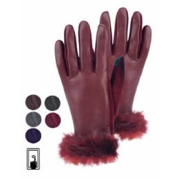 12 Wholesale Ladies Faux Leather Glove W/screen Touch