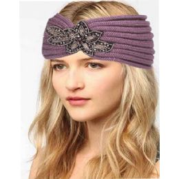12 Wholesale Fashion Knit Headband With Sequence Flower Trim