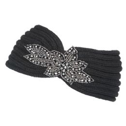 12 Wholesale Fashion Knit Headband With Sequence Flower Trim