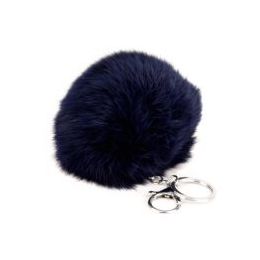 24 Pieces Flexable Real Rabbit Fur Pom Pom Key Chain In Navy - Key Chains