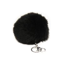 24 Pieces Flexable Real Rabbit Fur Pom Pom Key Chain In Black - Key Chains