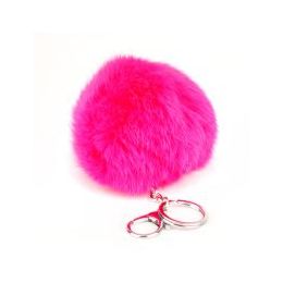24 Pieces Flexable Real Rabbit Fur Pom Pom Key Chain In Hot Pink - Key Chains
