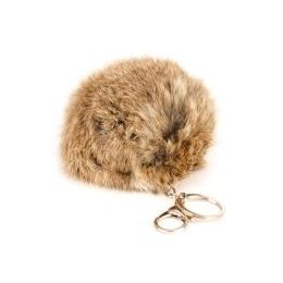 24 Pieces Flexable Real Rabbit Fur Pom Pom Key Chain In Khaki - Key Chains