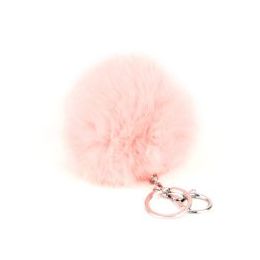 24 Pieces Flexable Real Rabbit Fur Pom Pom Key Chain In Light Pink - Key Chains
