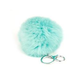 24 Pieces Flexible Real Rabbit Fur Pom Pom Key Chain In Mint  - Key Chains