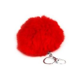 24 Pieces Flexable Real Rabbit Fur Pom Pom Key Chain In Red - Key Chains