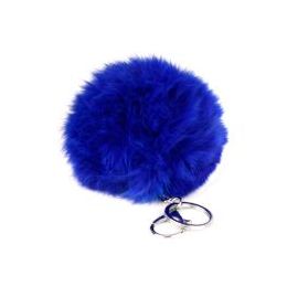 24 Pieces Flexable Real Rabbit Fur Pom Pom Key Chain In Royal - Key Chains