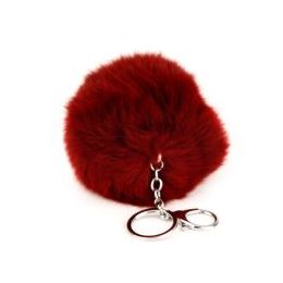 24 Pieces Flexable Real Rabbit Fur Pom Pom Key Chain In Rust - Key Chains