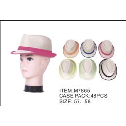 48 Wholesale Unisex Assorted Color Band Fedora Hats