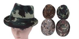 48 Wholesale Unisex Assorted Color Fashion Fedora Hats Camouflage Army Color