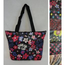 24 Wholesale 16"x12.5" Nylon Printed Tote Bag [zippered]