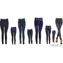 72 Wholesale Womans Denim Like Leggings / Jeggings One Size Fits All