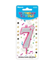 240 Pieces Birthday Candle Pink #7 Glitter - Birthday Candles