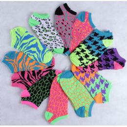 120 Wholesale Assorted Prints Women's Cotton Blend Ankle Socks