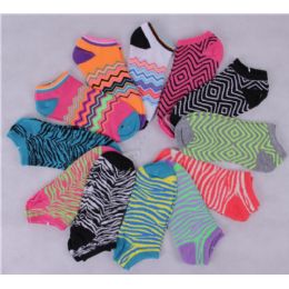 120 Wholesale Assorted Printed Women's Cotton Blend Ankle Socks