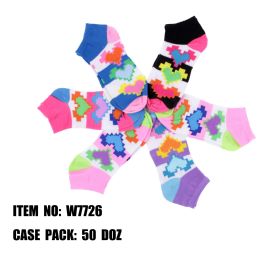 120 Pairs Assorted Prints Womens Cotton Blend Ankle Socks Digital Heart - Womens Ankle Sock