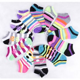 120 Wholesale Assorted Prints Womens Cotton Blend Ankle Socks