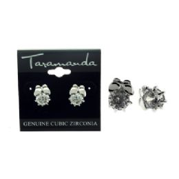 12 Pieces Silver Tone Cubic Zirconia Stud Earrings With A Butterfly - Earrings