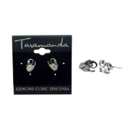 12 Pieces Silver Tone Cubic Zirconia Stud Earrings With The Stone As The Body Of A Swan - Earrings