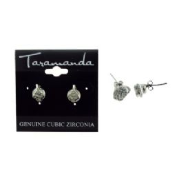 60 Wholesale Silver Tone Cubic Zirconia Stud Earrings With A Delicate Metal Design Topping The Stone