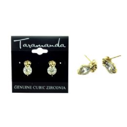 12 Pieces Gold Tone Cubic Zirconia Stud Earrings - Earrings