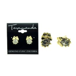 12 Pieces Gold Tone Cubic Zirconia Stud Earrings With A Butterfly - Earrings