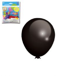 96 Pieces Twelve Inch Twelve Count Black Latax Balloon - Balloons & Balloon Holder