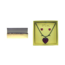 12 Pieces Pink Heart Necklace And Earring Gift Box - Jewelry Box