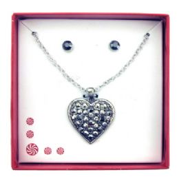 36 Pieces Gun Metal Finish Heart And Earring Gift Box - Jewelry & Accessories