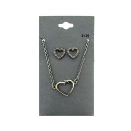 36 Bulk Silver Tone Heart Necklace And Earring Set