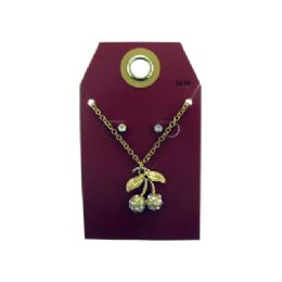 60 Wholesale Gold Tone Cherry Necklace And Earring Set