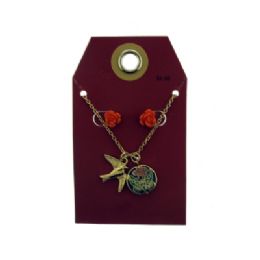 60 Wholesale Gold Tone Rose And Bird Necklace And Earring Set