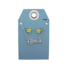 60 Wholesale Silver Tone Peace Symbol Key Necklace And Earring Set
