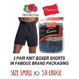 48 Wholesale Men's 3pk Knit Boxer Shorts / Famous Brand pk