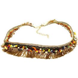 36 Pieces Embroidered Ribbon With Loop Fringe And Multi Color Beads - Necklace Sets