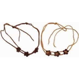 36 Pieces Necklace Assorted Tan Brown Leather Strips With Assorted Tan Brown Florets - Necklace Sets