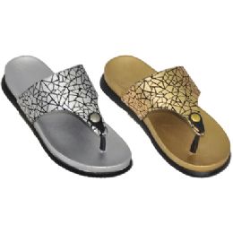 36 Wholesale Ladies Metallic Flip Flop Sandals