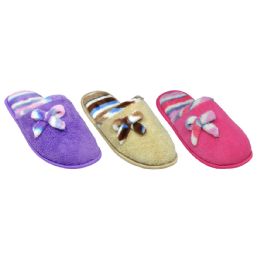 36 Pairs Ladies Plush House Slipper With Bow - Women's Slippers
