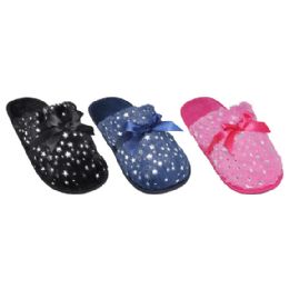 36 Wholesale Ladies Sparkle House Slippers With Bow