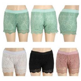 12 Wholesale Crochet Shorts With Lacey Fringe Assorted Colors